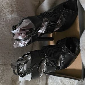 Black Open Heel,Open Toe Stilletos